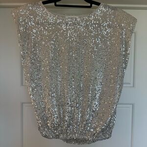BUCKETLIST Silver Sequin Blouse